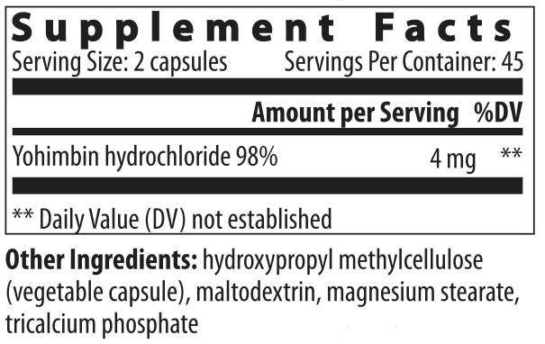 Yohimbe hcl 2 mg 90 κάψουλες
