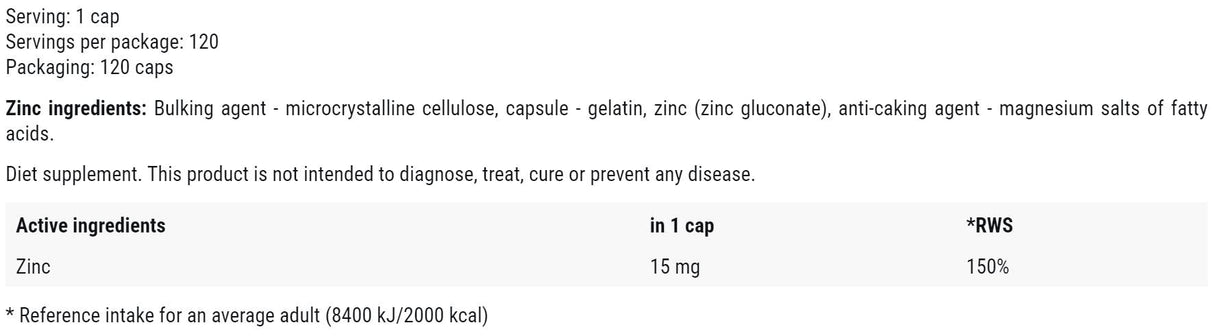 Ψευδάργυρος 15 mg | ως γλυκονικό ψευδάργυρο - 120 κάψουλες