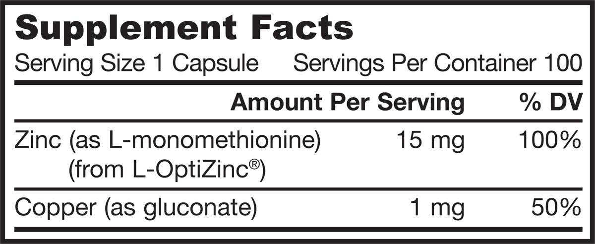 Ισορροπία ψευδαργύρου/l -opti ψευδάργυρος 15 mg - 100 κάψουλες