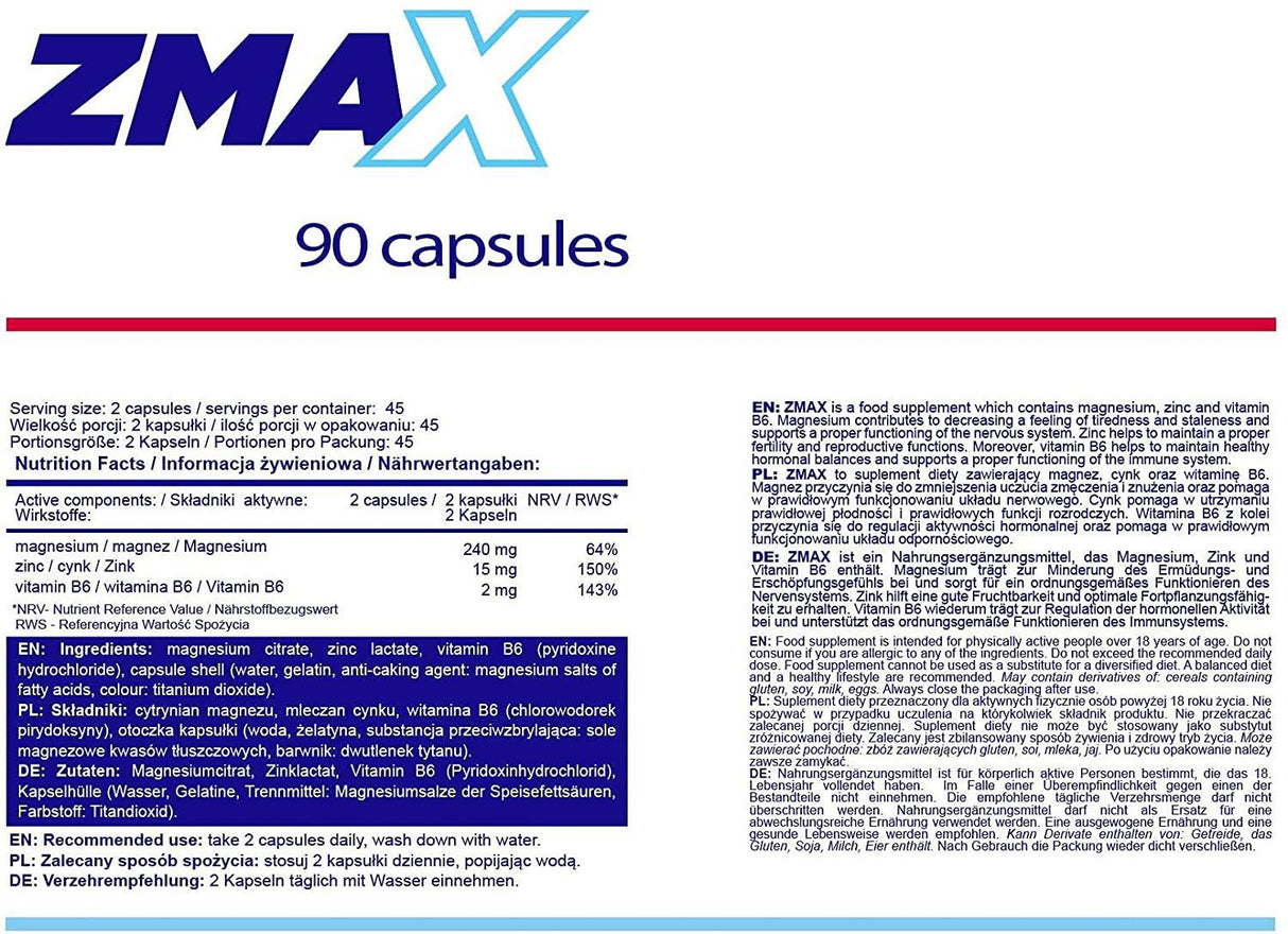 ZmaX | ZMA Formula - 90 κάψουλες