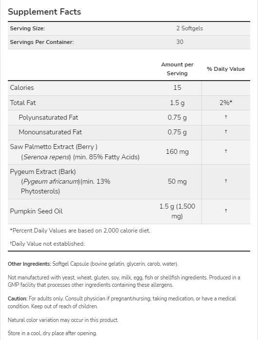 Pygeum & Saw Palmetto/Healthy Prostate - 120 κάψουλες Gel