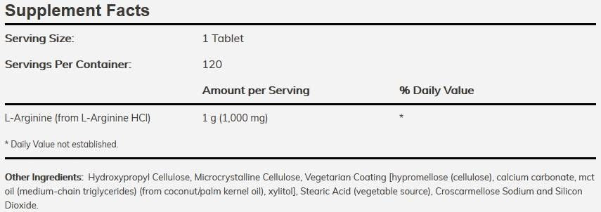 L -αργινίνη 1000 mg/διπλό αντοχή - 120 δισκία
