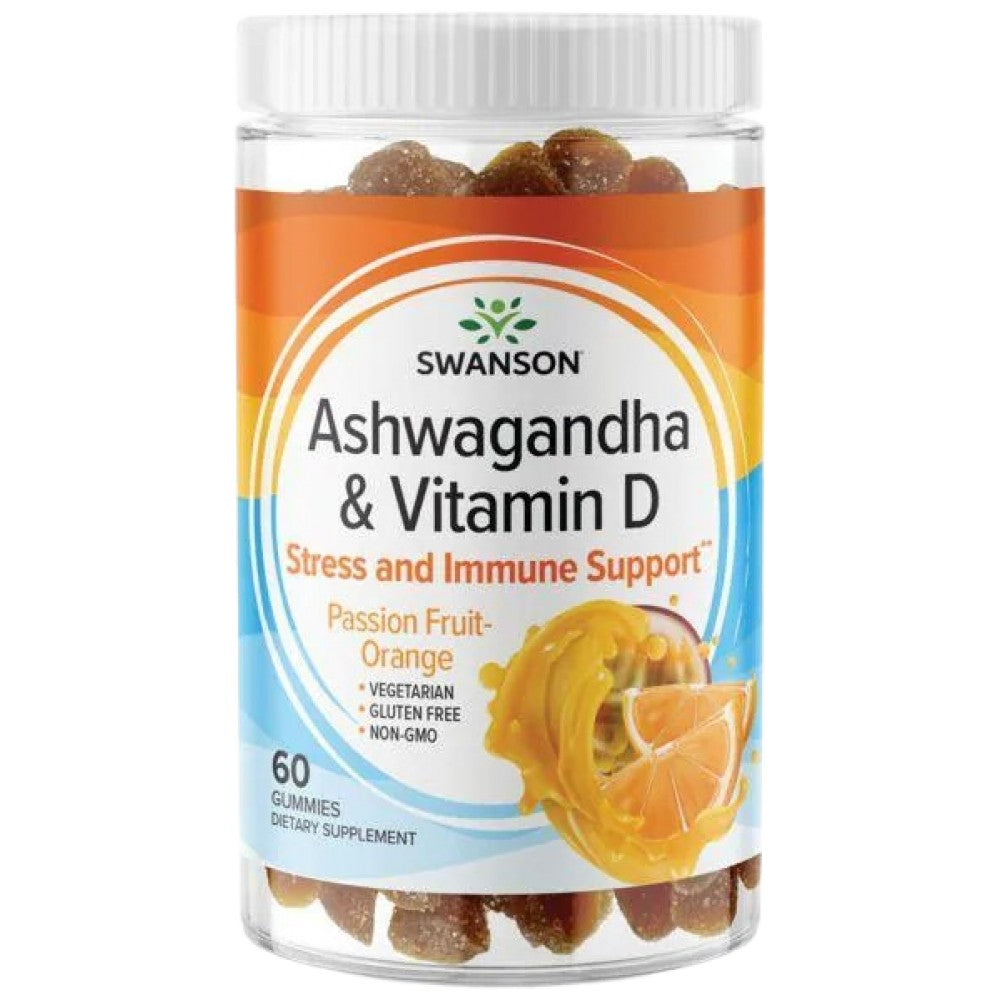 Ashwagandha gummies με βιταμίνη D | Πάθος φρούτα πορτοκαλί 60 μασώμενα δισκία