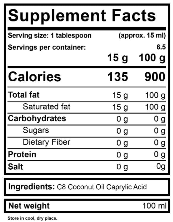 Λάδι MCT 100% υγρό C8 - 100 ml