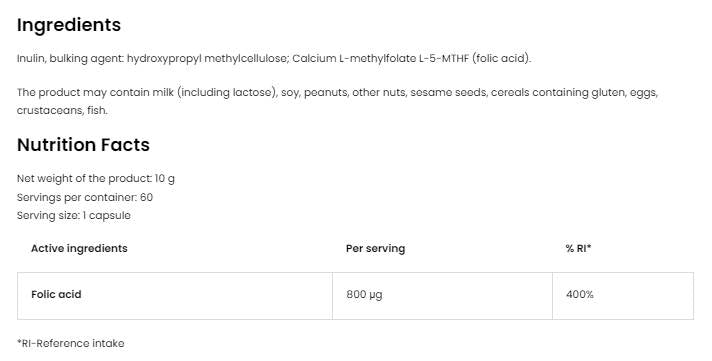 Φολικό οξύ 800mg | Μεθυλο φυλλικό 50 mthf 60 κάψουλες