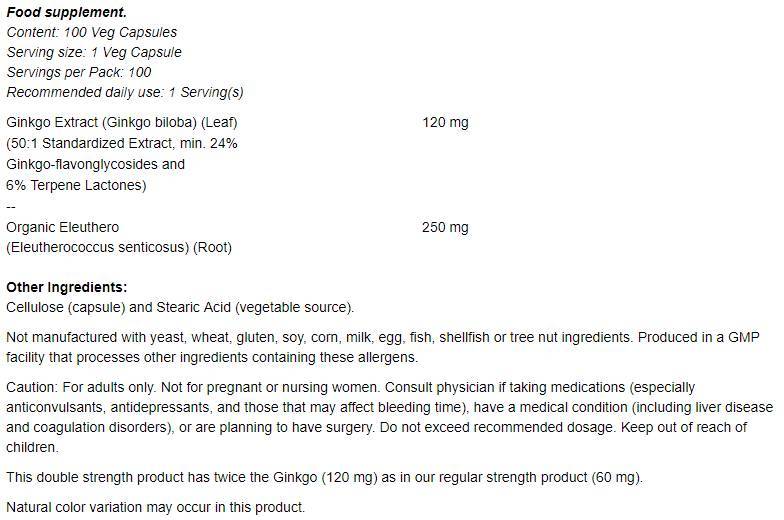 Ginkgo Biloba 120 mg/διπλό αντοχή - 200 κάψουλες