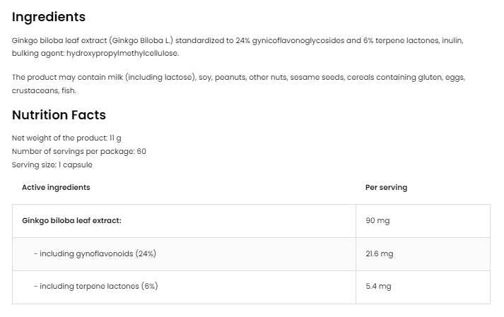 Ginkgo Biloba 90 mg/vege - 60 κάψουλες