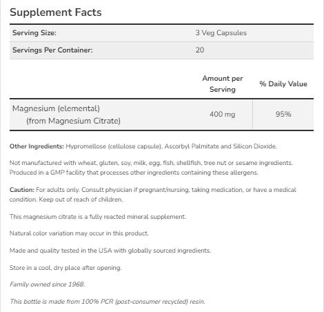 Κιτρικό μαγνήσιο 400 mg - 120 κάψουλες