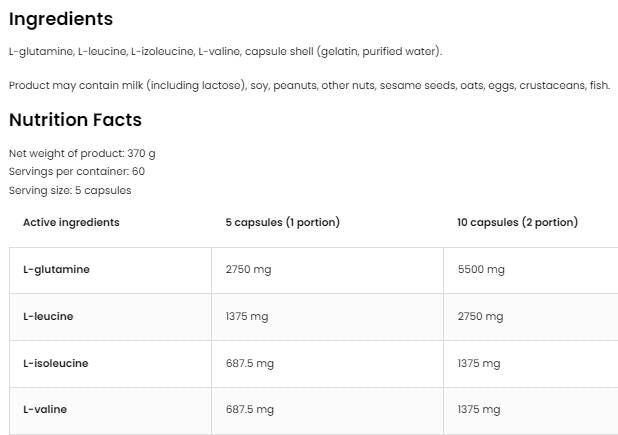 BCAA + γλουταμίνη 5500 mg - 150 κάψουλες