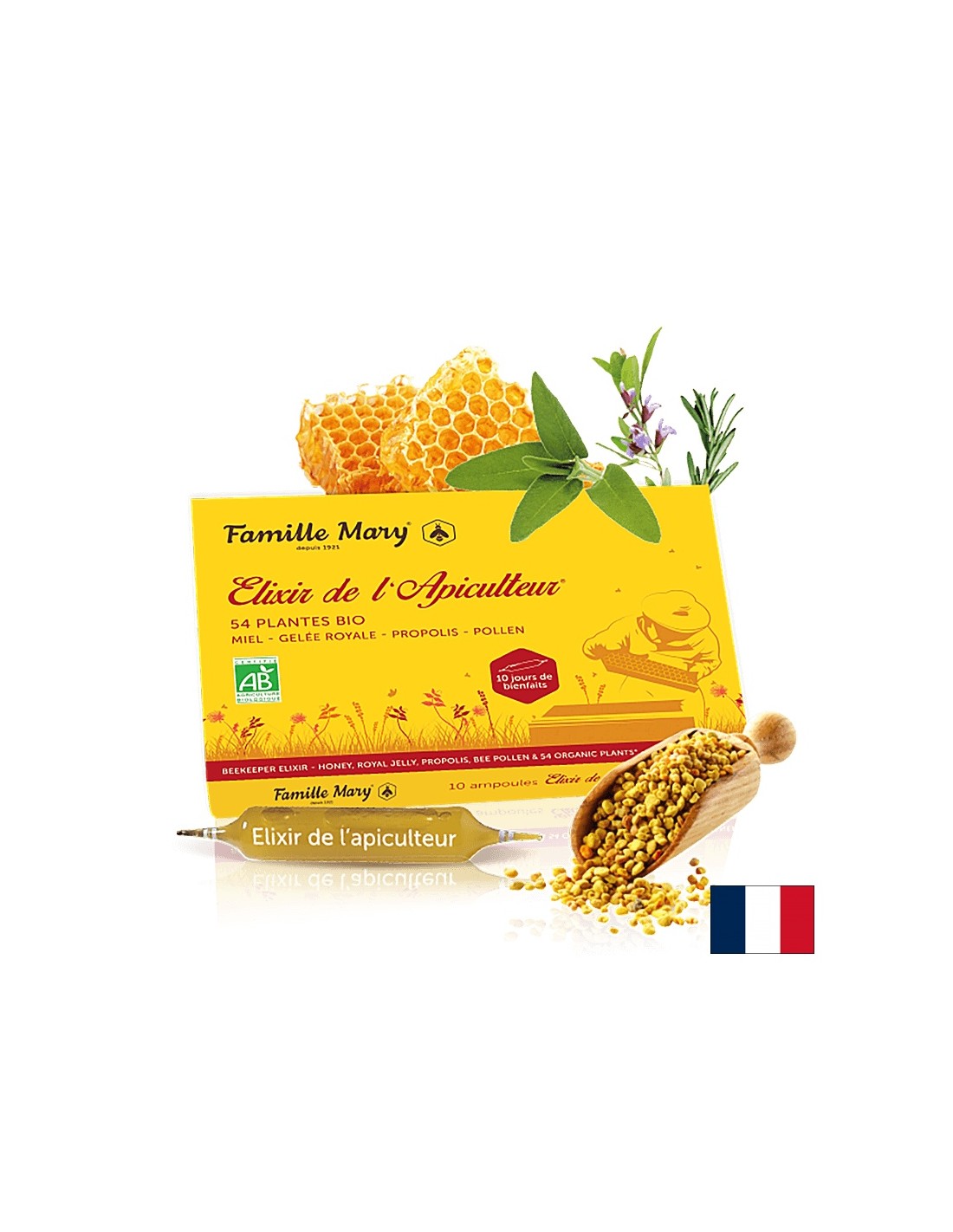 Elixir de L'Apiculteur® - Bee Elixir (με μέλι, βασιλικό ζελέ, γύρη μελισσών, πρόπολη και 54 βιολογικά φυτά) Famille Mary