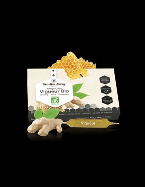 Ampoules Vigueur Bio Ginseng, Maca, Gingembre + Gelée royale / Formula for vitality and male potency, 10 ampoules Famille Mary - Nutra Best Europe