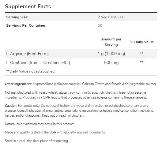 Αργινίνη/ορνιθίνη 500/250 mg - 250 κάψουλες