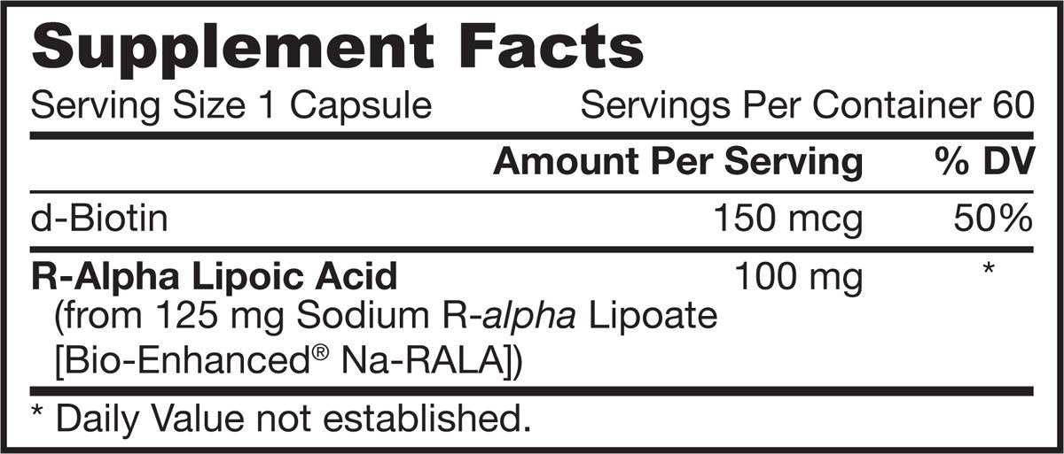 R -alpha lipoic acid + βιοτίνη - 60 κάψουλες