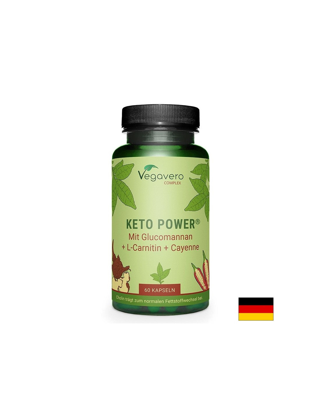 Keto Power® με πιπέρι Glucomannan, L-Carnitine και Cayenne, 60 κάψουλες
