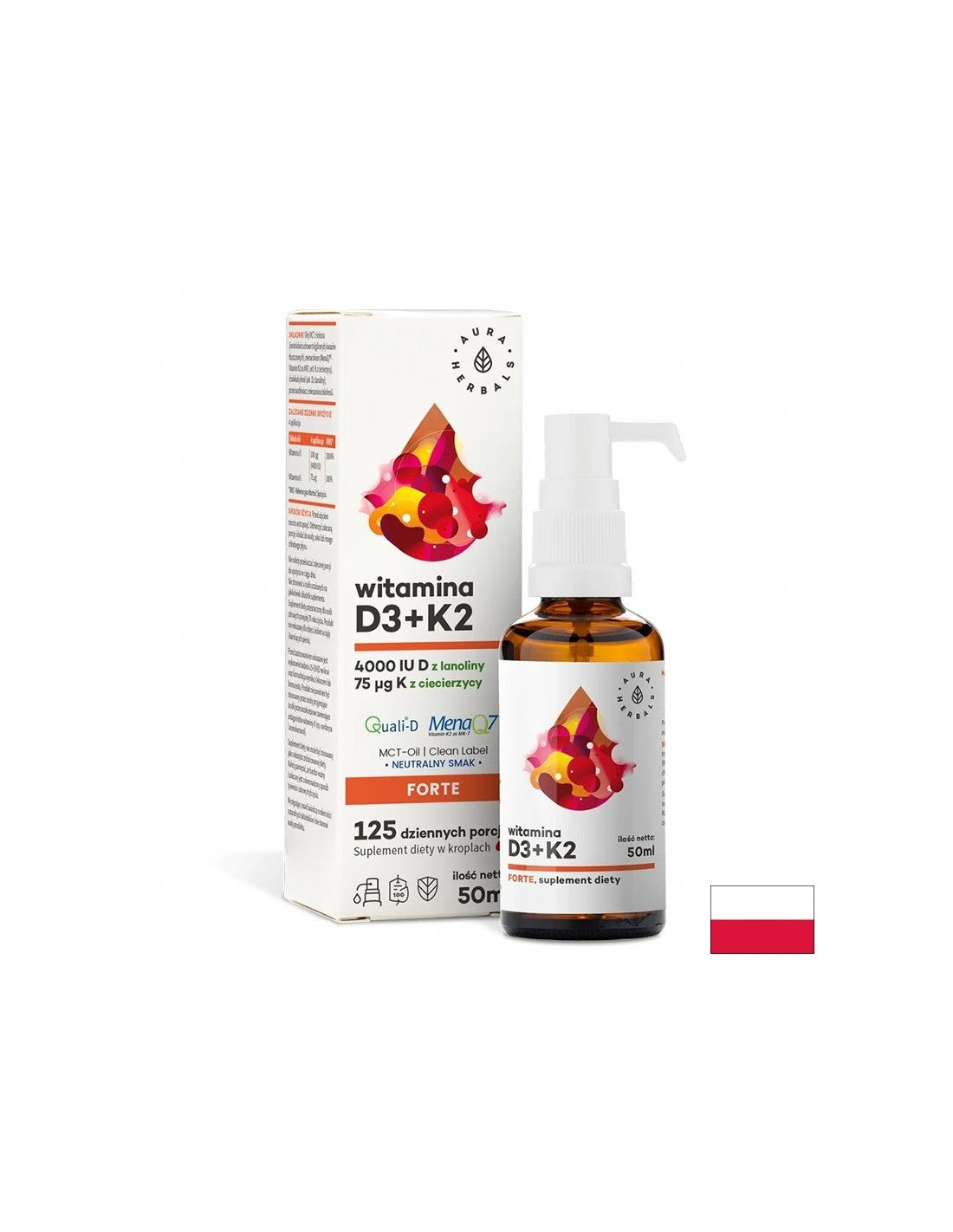 Οστά και αρθρώσεις - βιταμίνη D3 1000 IU + K2 18,75 μg Forte, 50 ml από του στόματος σπρέι