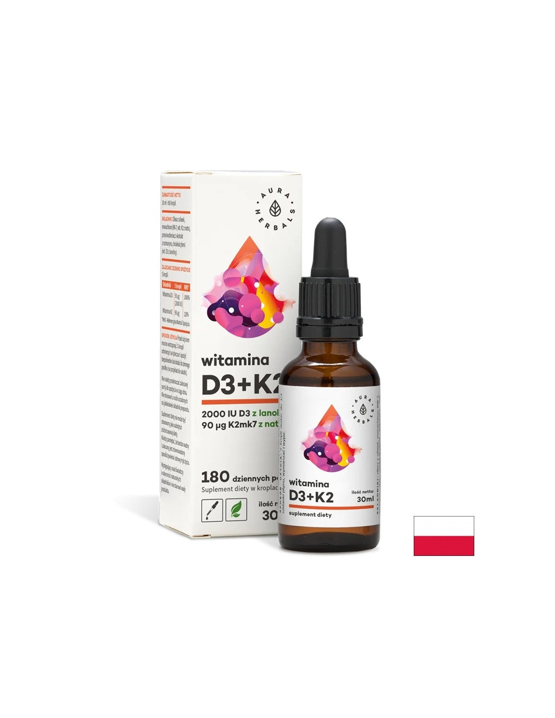Οστά και Δόντια - Βιταμίνη D3 + K2, σταγόνες 30 ml <tc>Aura Herbals</tc>