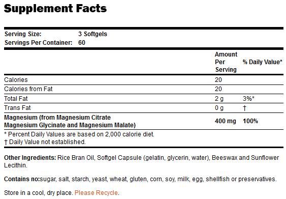 Softgels κιτρικού μαγνησίου - 180 softgels