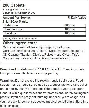 Platinum BCAA 8: 1: 1 - 200 Caplets