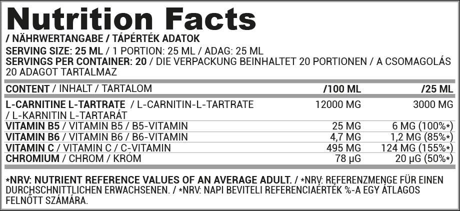 L-Carnitine Liquid Shot 3000 | με χρωμίου - 25 mL