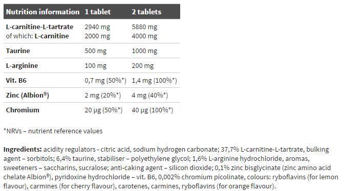 Αντοχή L -Carnitine 4000 αναβρασμό ισχύος - 15 διαλυτά δισκία