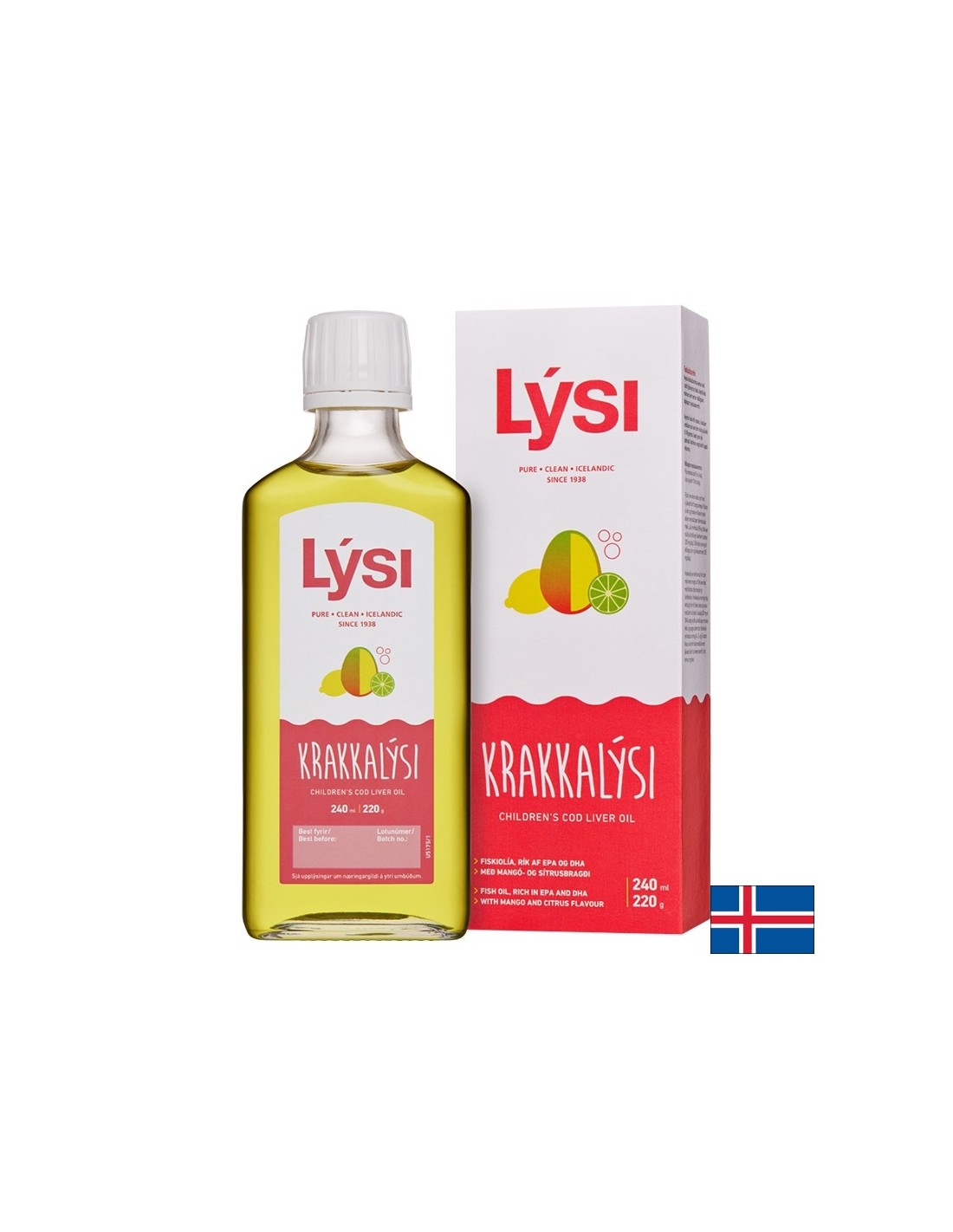 Omega-3 για παιδιά και ενήλικες 2390 mg (Ισλανδικό λάδι συκώτι γάδου), 240 ml, με γεύση μάνγκο και εσπεριδοειδών