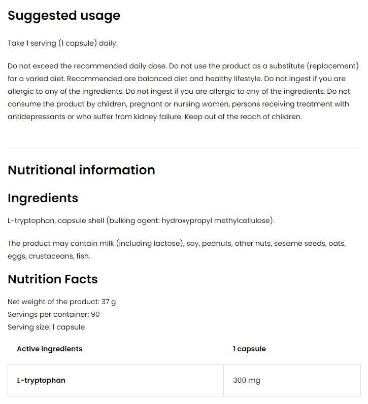Tryptophan 300 mg/vege 90 κάψουλες
