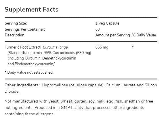 Κουρκούμη κουρκουμίνη 665 mg - 120 κάψουλες