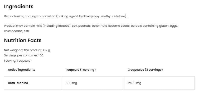 Beta Alanine 2400 - 150 κάψουλες