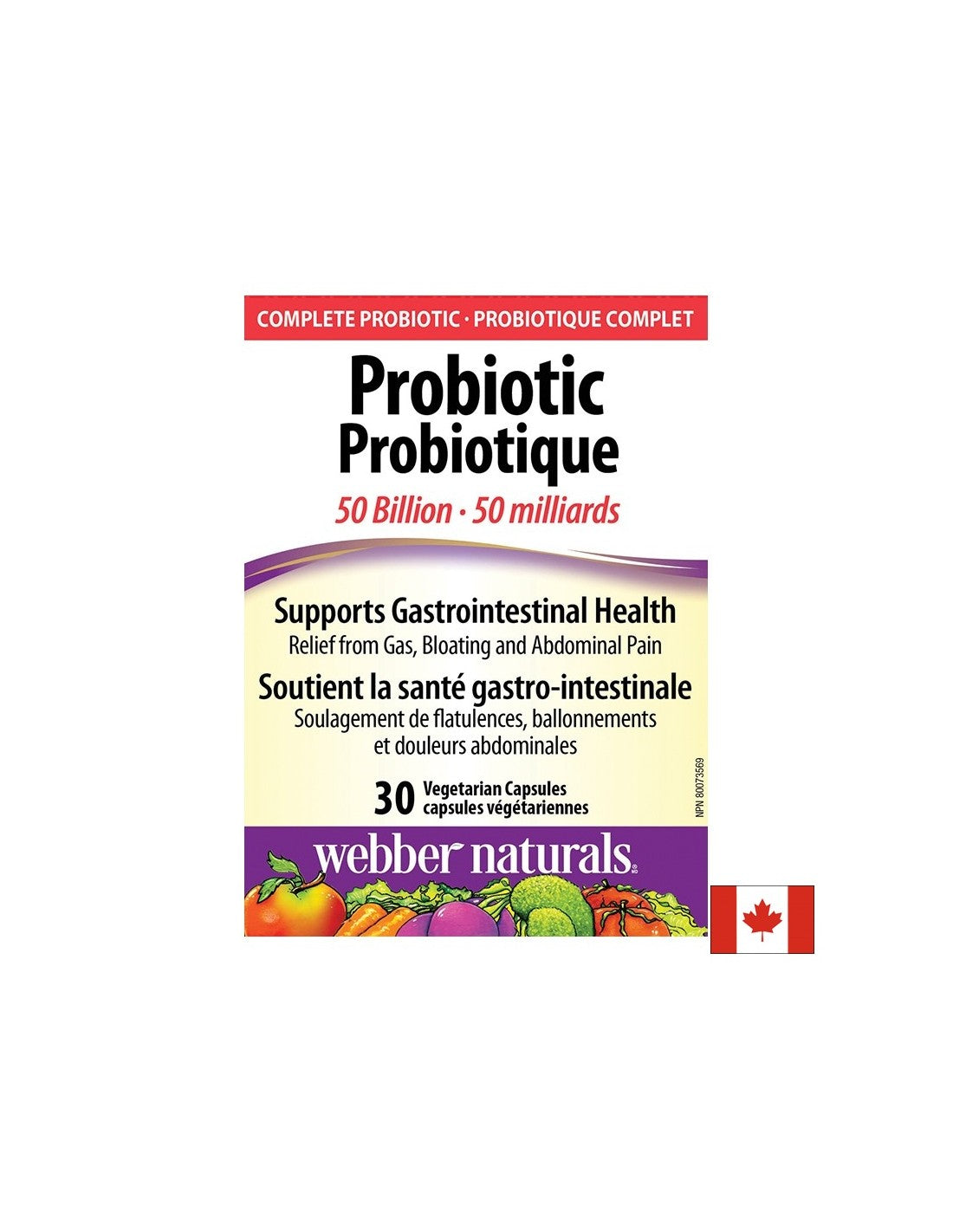 Probiotic 50 Billion - Προβιοτικά 50 δισεκατομμύρια ενεργά προβιοτικά, 10 στελέχη, 30 κάψουλες <tc>Webber Naturals</tc>