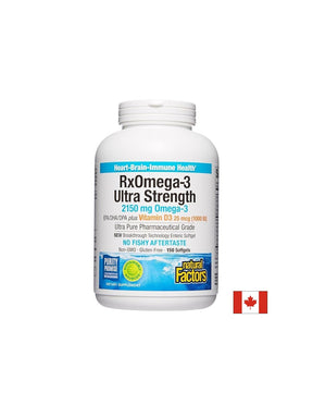 Rx Omega-3 Ultra Strength 2150 mg + Vitamin D3 1000 IU, 150 Softgel Capsules - Nutra Best Europe