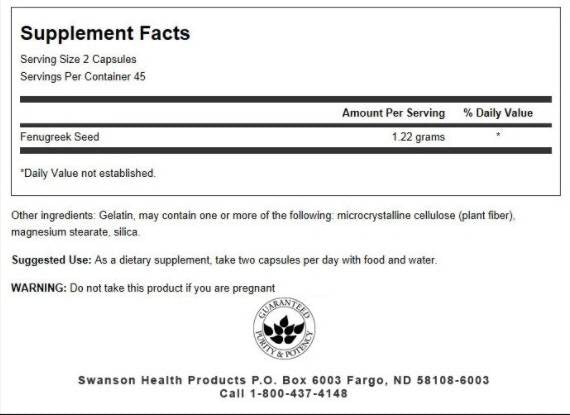 Fenugreek Seed 610 mg - 90 κάψουλες