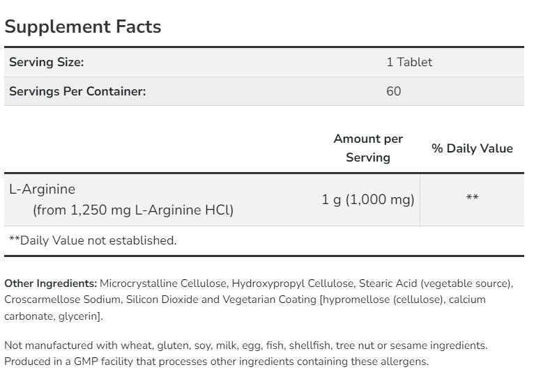 L -αργινίνη 1000 mg/διπλό αντοχή - 180 δισκία