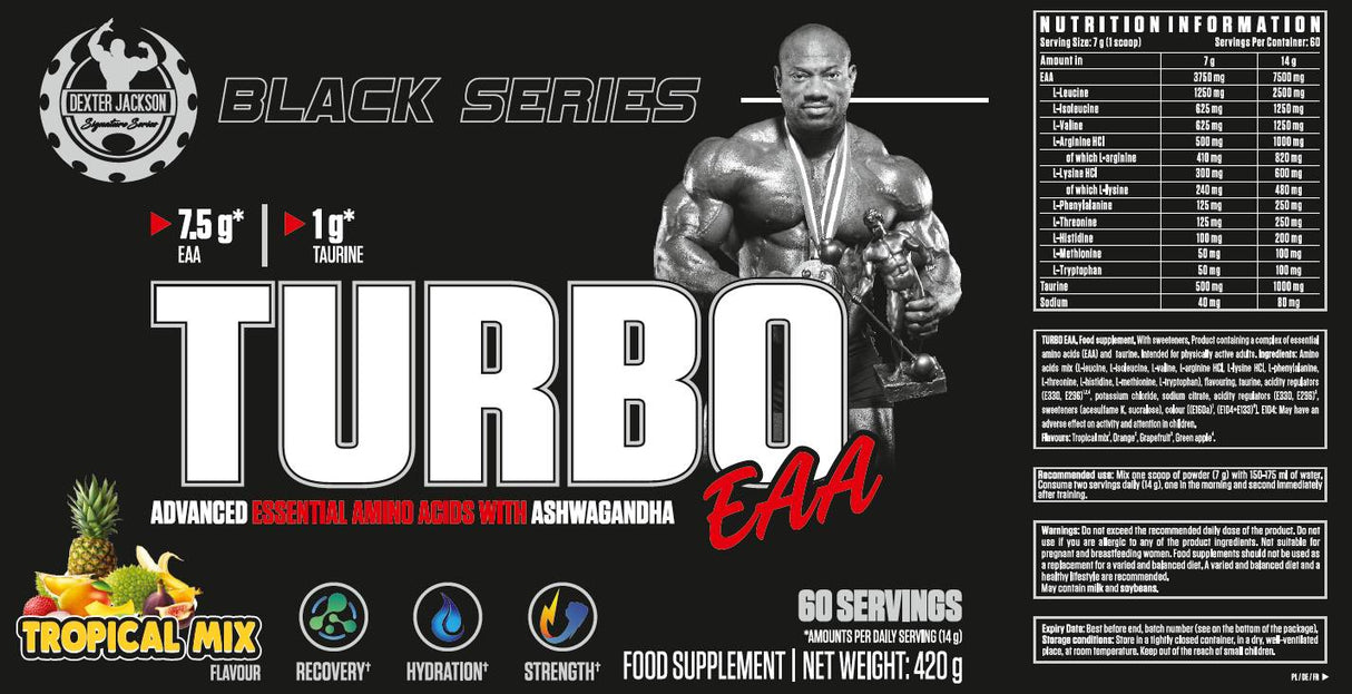Μαύρη σειρά | Turbo EAA Powder ~ Essential Amino Acids με ταυρίνη - 420 γραμμάρια
