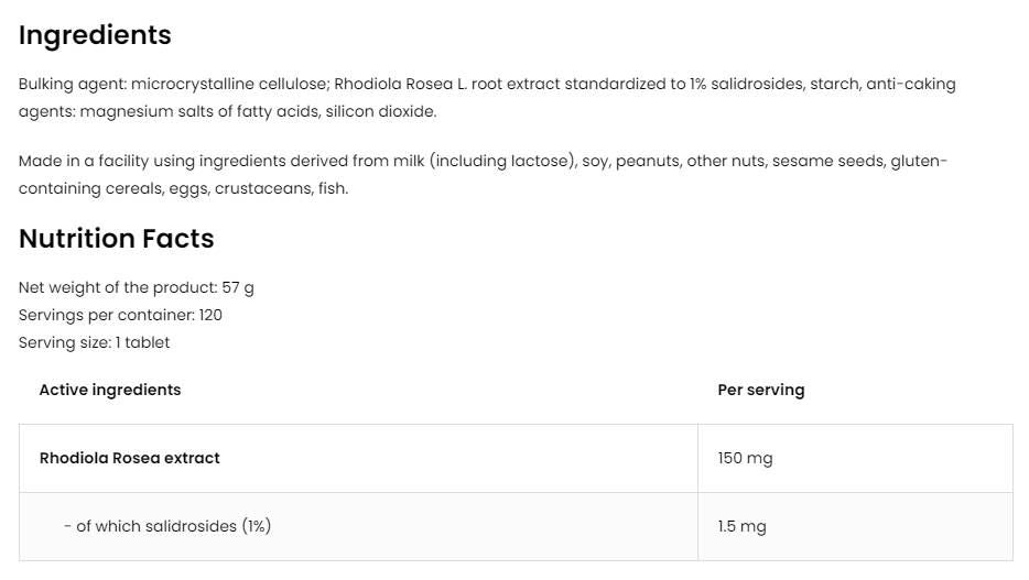 Rhodiola Rosea 150 mg/vege - 120 δισκία