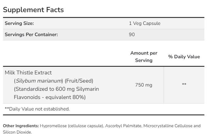 Milk Thistle Extract 750 mg - 90 κάψουλες