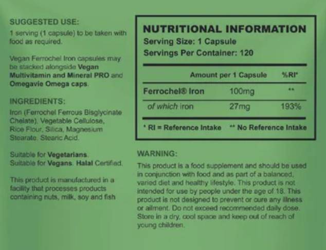 Vegan Ferrochel | Χηλικό σίδερο 27 mg - 120 κάψουλες