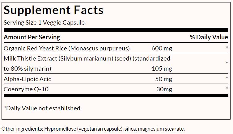 Κόκκινο ρύζι ζυμομύκητα & Coq10 με γάλα Thistle και άλφα λιποϊκό οξύ - 60 κάψουλες