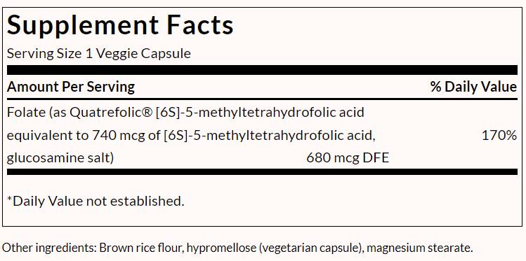 Folate 5 -μεθυλοτετραϋδροφολικό οξύ 680 MCG - 30 κάψουλες