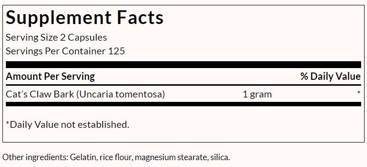 Πλήρες νύχι της γάτας Full Spectrum 500 mg - 250 κάψουλες