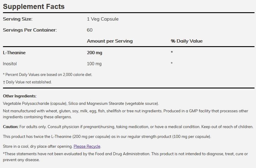L -theanine 200 mg/διπλή αντοχή - 120 κάψουλες