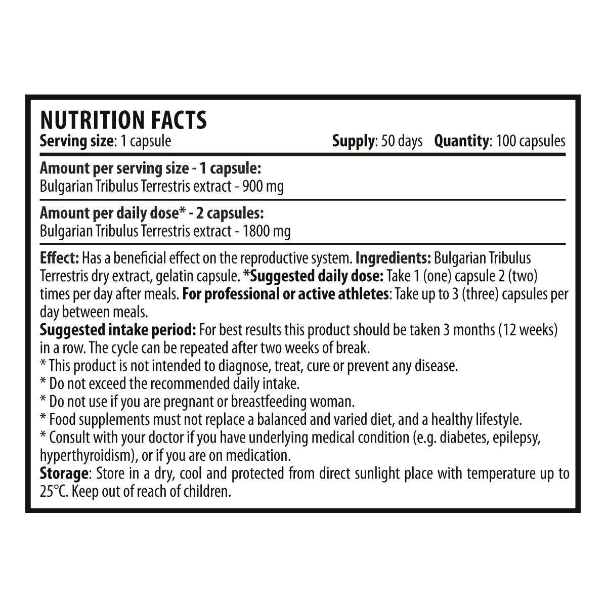 Tribulus max 1800 mg - 100 κάψουλες