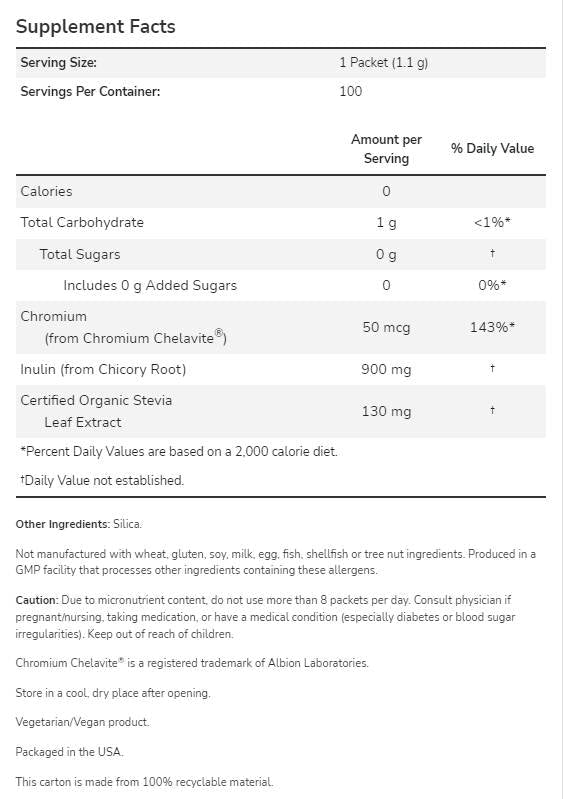 Καλύτερη Stevia® Balance ™ | με πακέτα Chromium & Inulin - 100