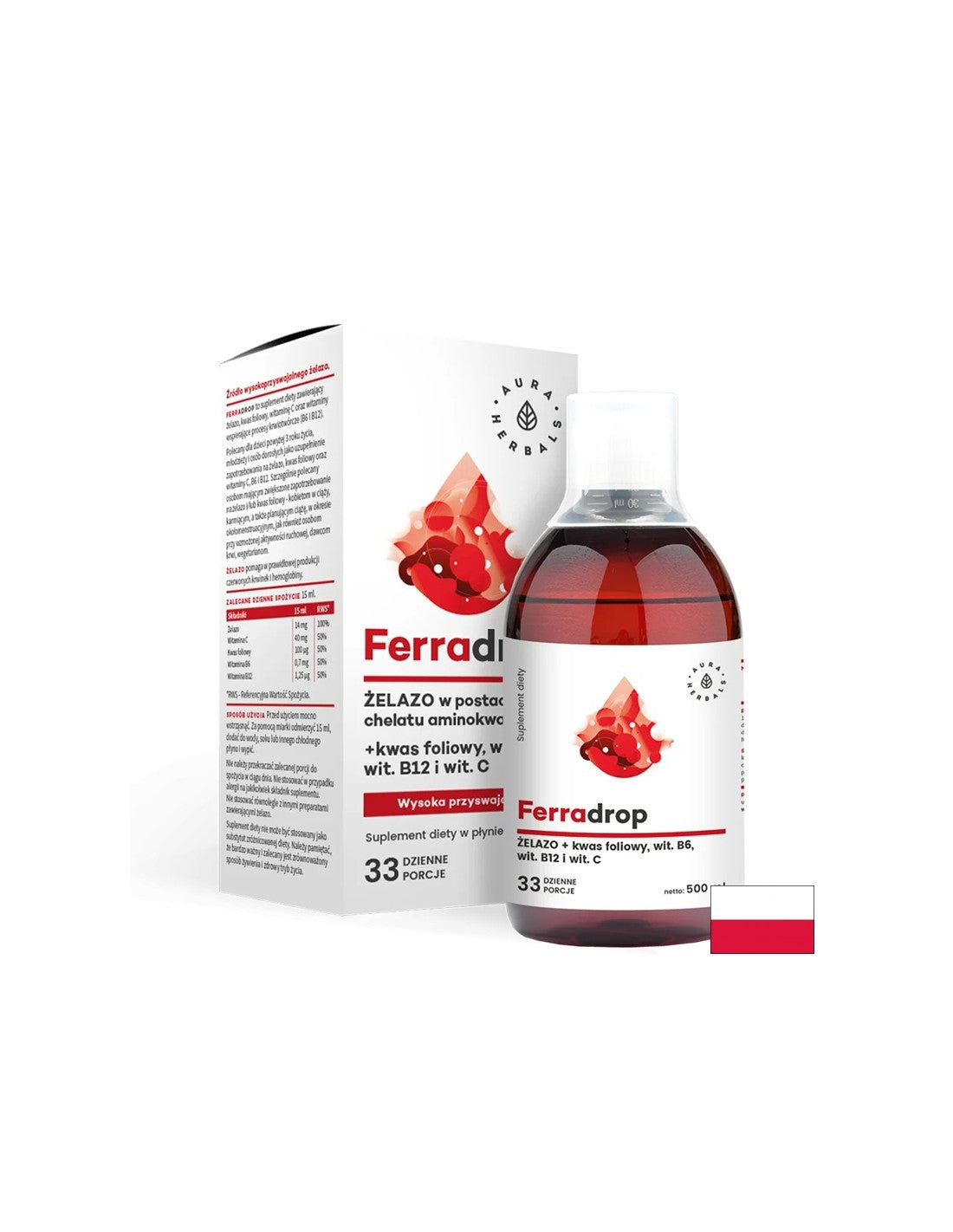 Σίδηρος + φολικό οξύ με βιταμίνες C, B6, B12, 500 ml <tc>Aura Herbals</tc>